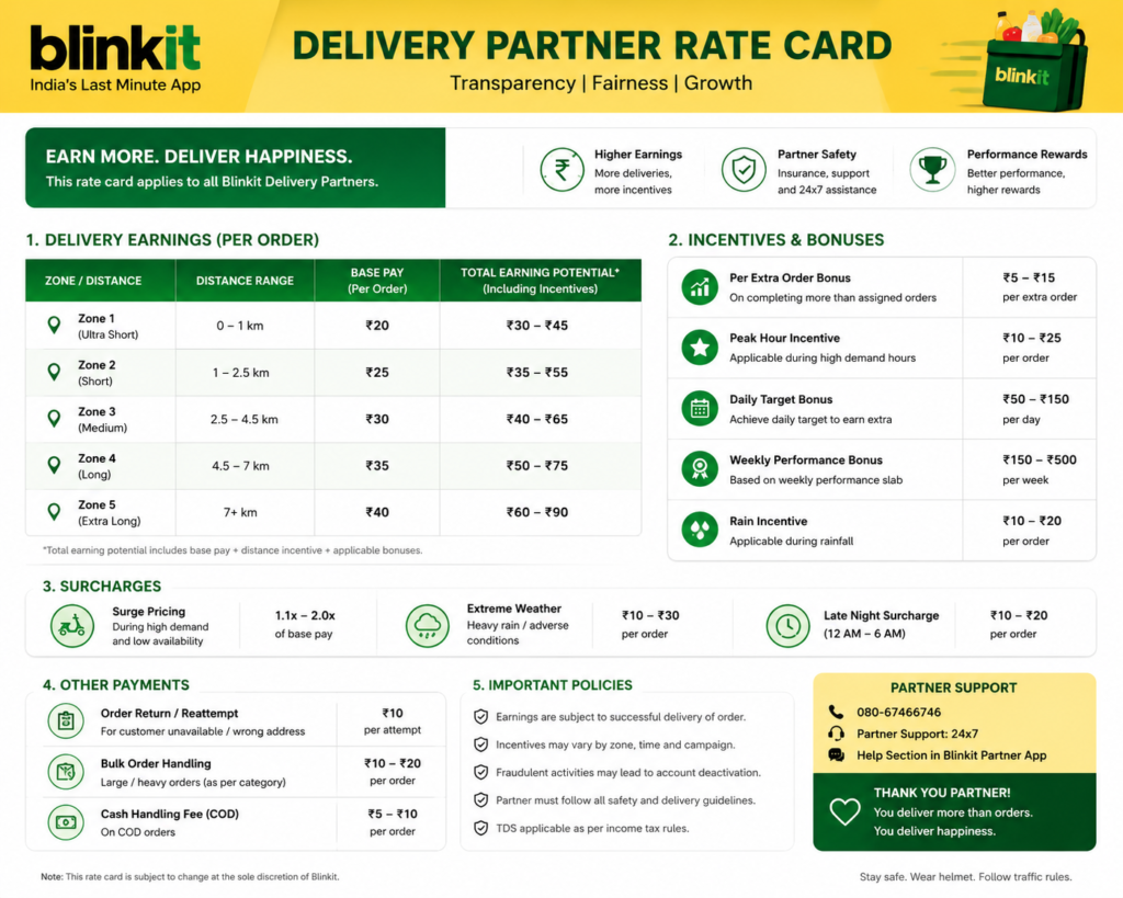 Blinkit Rate Card for riders