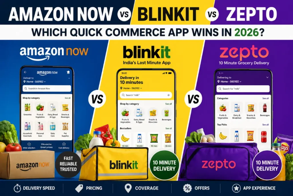 Comparison; Amazon Now vs Blinkit vs Zepto